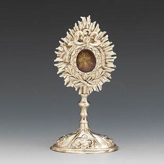 Antique 18th Century Italian Hand Made Silver Reliquary with True Cross Splinter Relic