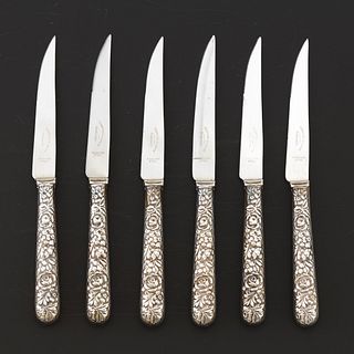 Six Sterling Silver Steak Knives
