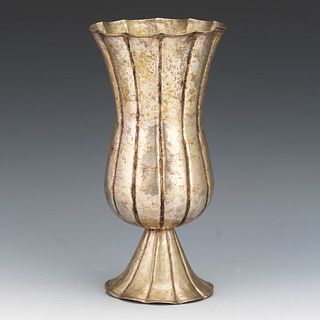 Austrian Secessionist Hammered Silver Plate Mix Metals Vase, ca 1910's