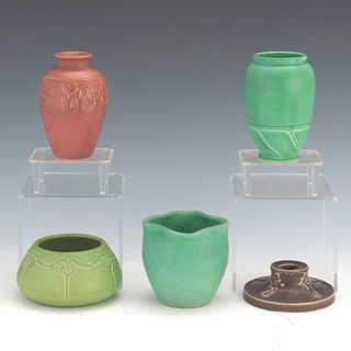 Five American Pottery Vases, Rookwood and Weller