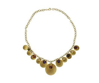 Italian 14K Gold Multi Color Stone Charm Necklace