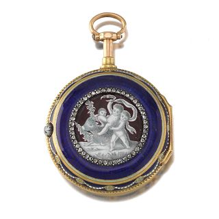 Julien Le Roy 18k Gold Quarter hour repeater, Diamond, Enamel Pocket Watch, 1700's 