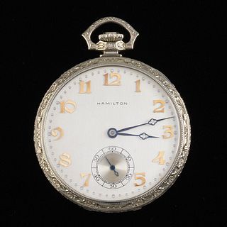 Art Deco 14k White Gold Hamilton Pocket Watch 