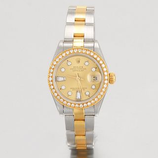 Rolex 18K Ladies&quot;Oyster Perpetual Diamond Dial And Bezel Wristwatch