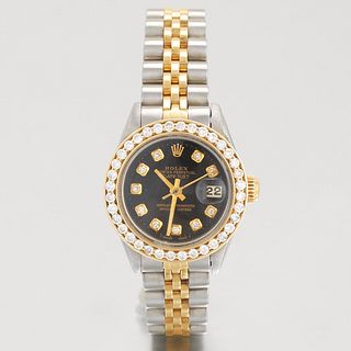 Rolex 14K Ladies' Oyster Perpetual Diamond Dial And Bezel Wristwatch