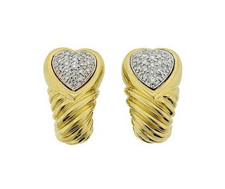 David Yurman 18k Gold Diamond Heart Earrings