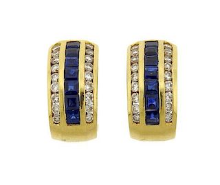 18K Gold Diamond Sapphire Clip Earrings