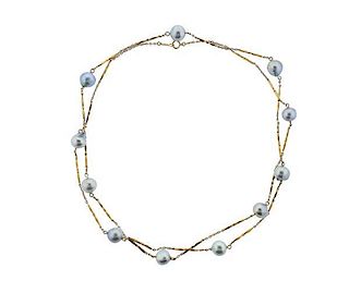 Japanese 18K Gold Pearl Station Necklace