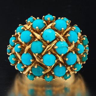 Ladies' Vintage Italian Gold and Turquoise Dome Ring 