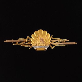 Attr. Tiffany &amp; Co. Victoria Four-Tone Gold Japanese-Style Pin Brooch