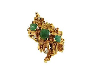 1970s 18k Gold Diamond Emerald Free Form Ring