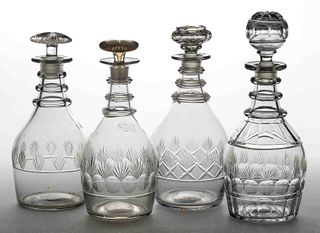 ASSORTED CUT GLASS DECANTERS, LOT OF FOUR