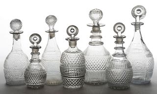 BLOWN-MOLDED THREE-MOLD GLASS DECANTERS, LOT OF SEVEN