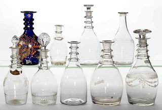 ASSORTED GLASS DECANTERS, LOT OF NINE