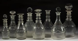 ASSORTED CUT GLASS DECANTERS, LOT OF EIGHT 