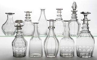 ASSORTED CUT GLASS DECANTERS, LOT OF TEN