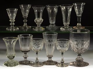 ASSORTED PATTERN-MOLDED GLASS DRINKING ARTICLES, LOT OF 12