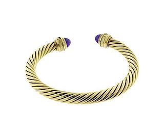 David Yurman 14K Gold Amethyst Ruby Cable Cuff Bracelet