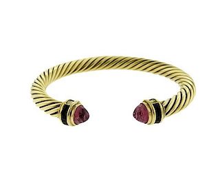 David Yurman 14K Gold Tourmaline Cable Cuff Bracelet