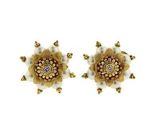 Bielka 18K Gold Pearl Diamond Earrings