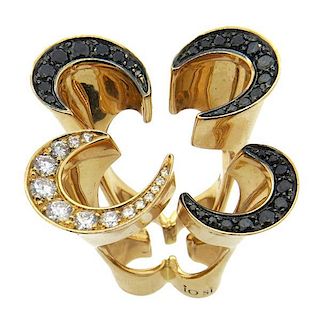 Unique Italian Modernist Diamond Gold Cocktail Ring
