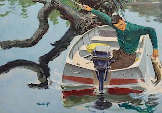 Thornton Utz (1914 - 1999) 'Man in Boat'