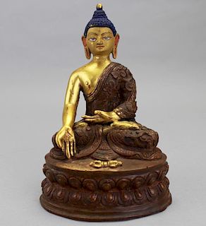 Antique Gilt Bronze Tibetan Seated Buddha