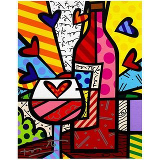 Britto, "Food & Wine" Hand Signed Limited Edition Giclee on Canvas; COA