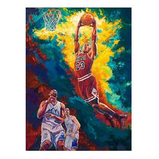 Turchinsky Dimitry, "Michael Jordan Dunks" Hand Signed Mixed Media on Canvas with Letter of Authenticity.