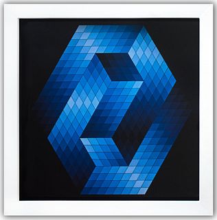 Victor Vasarely- Heliogravure Print "Gestalt - Bleu"