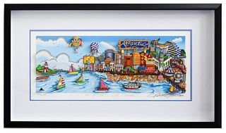 Charles Fazzino- 3D Construction Silkscreen Serigraph "An Atlantic City Summer (Blue)"