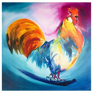 Alfred Gockel, "Proud Rooster" Hand Signed Limited Edition on Canvas with Letter of Authenticity.