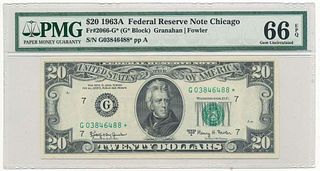 1963A Federal Reserve Note Chicago Fr#2066-G* PMG Gem Unc66