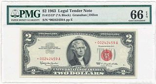 1963 $2 Legal Tender Note Fr#1513* PMG Gem Unc66