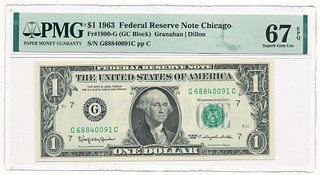 1963 $1 Federal Reserve Note Chicago Fr#1900-G PMG Superb Gem Unc67