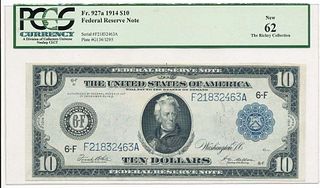 1914 $10 Fr.927a Federal Reserve Note PCGS The Rickey Collection 62