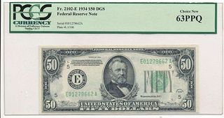 1934 $50 Federal Reserve Note Fr.2012-E PCGS Ch. New 63