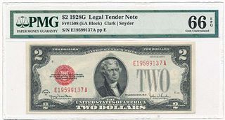 1928G $2 Legal Tender Note Fr#1508 PMG Gem Unc66