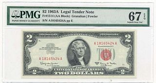 1963A $2 Legal Tender Note  Fr#1514 PMG Superb Gem Unc67