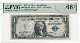 1935A $1 Silver Cirtificate Fr#1608 PMG Gem Unc66