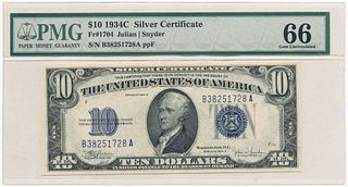 1934C $10 Silver Certificate Fr#1704 PMG Gem Unc66