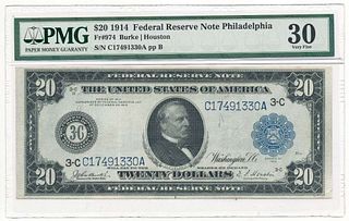 1914 $20 Federal Reserve Note Philadelphia PMG VF30