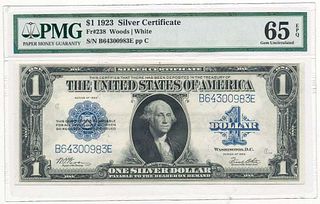 1923 $1 Silver Certificate Fr#238 PMG Gem Unc65
