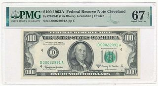 1963A $100 Federal Reserve Note Cleveland PMG Superb Gem Unc67