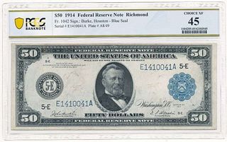 1914 Federal Reserve Note Richmond Fr.1042 PCGS Ch. XF45