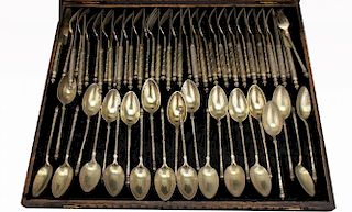 19th C. French 24 person Sterling Silver/Gilt Set