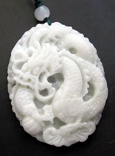 Jade 255cts of Real White Green Jade Super Power Dragon Amulet