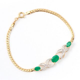 Plated 18KT Yellow Gold 1.80ctw Green Agate and Diamond Bracelet