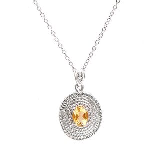 Plated Rhodium 1.08cts Citrine and Diamond Necklace
