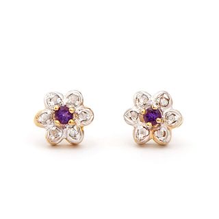 Plated 18KT Yellow Gold 0.25cts Amethyst and Diamond Earrings